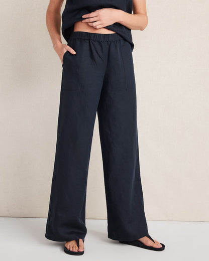 LINEN BLEND DOBBY WIDE LEG PANTS