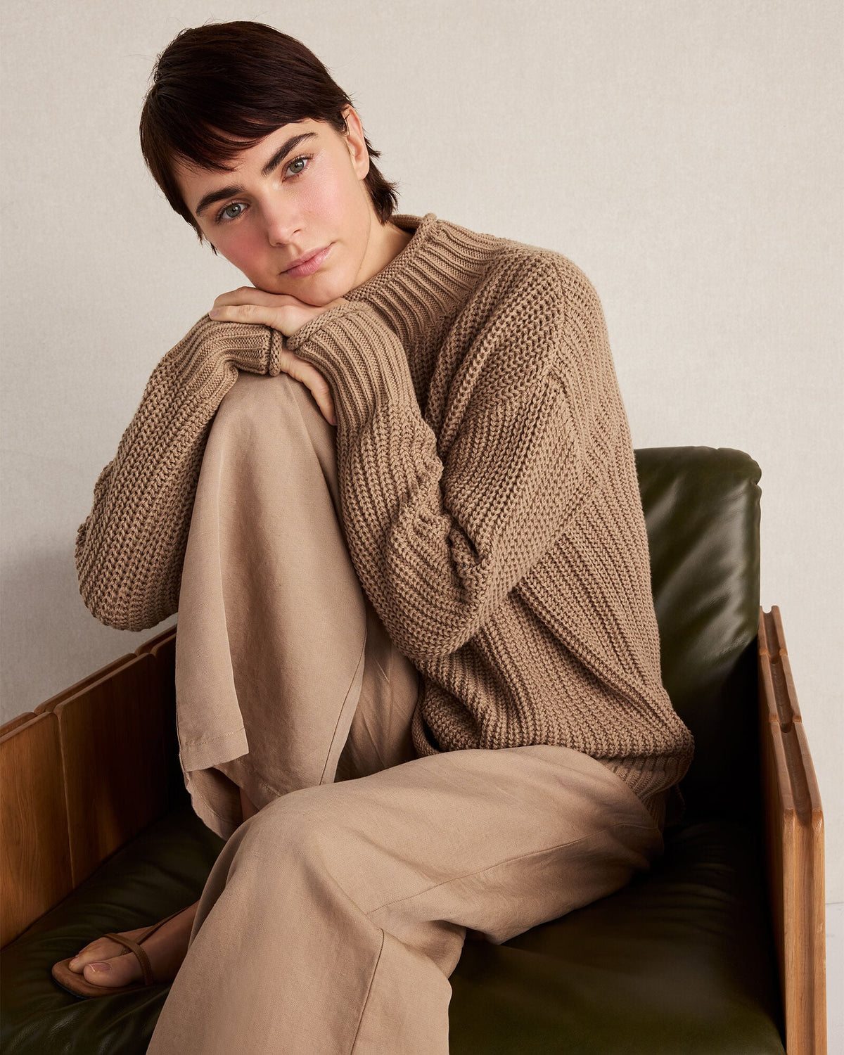 LINEN BLEND DOBBY WIDE LEG PANTS