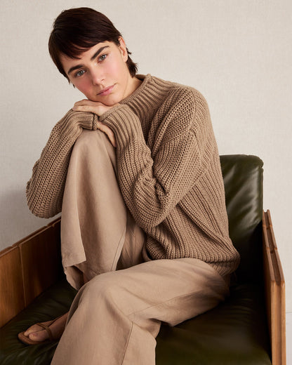 LINEN BLEND DOBBY WIDE LEG PANTS