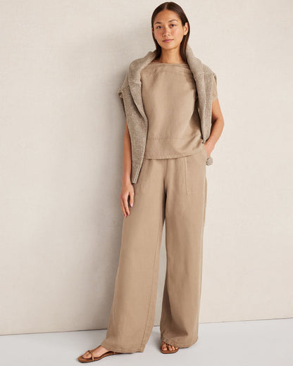 LINEN BLEND DOBBY SHORT SLEEVE TOP