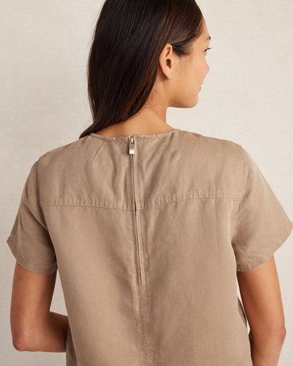 LINEN BLEND DOBBY SHORT SLEEVE TOP