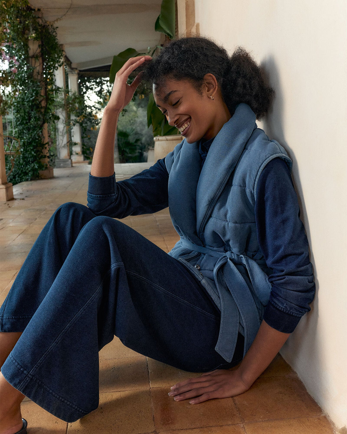 INDIGO COTTON TERRY QUILTED VEST