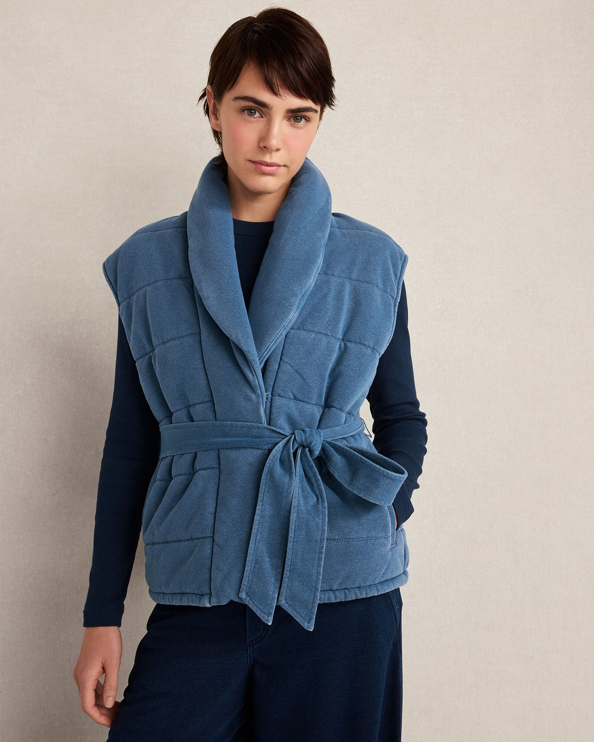 INDIGO COTTON TERRY QUILTED VEST