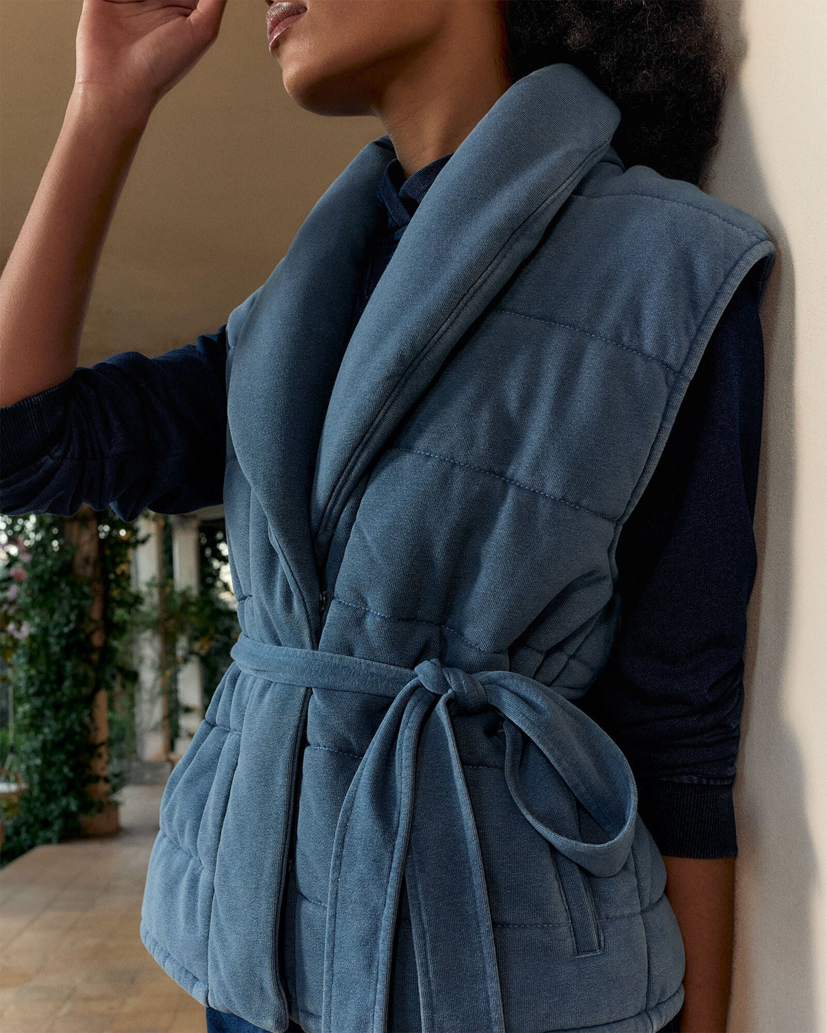 INDIGO COTTON TERRY QUILTED VEST