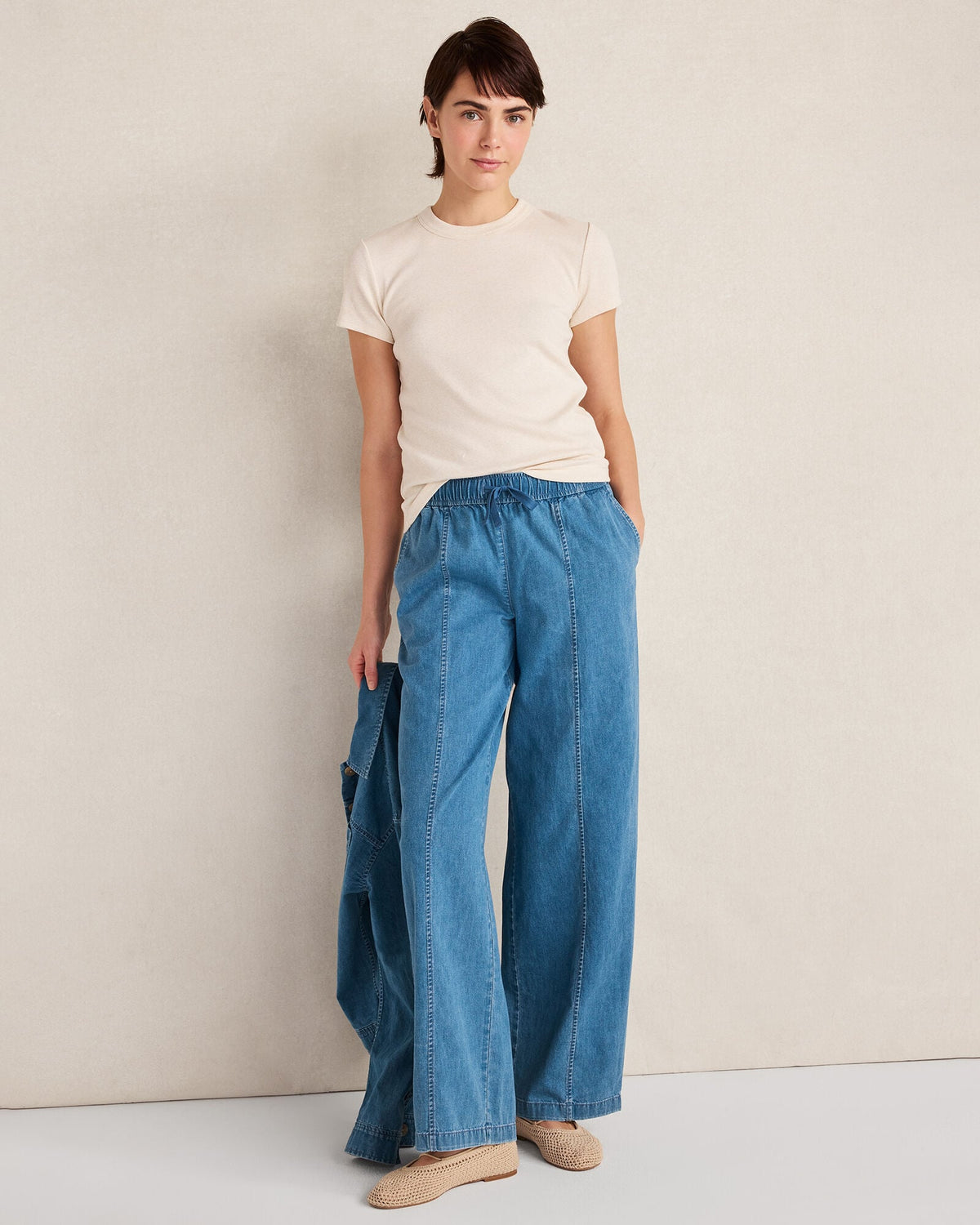 ORGANIC COTTON DENIM BARREL LEG PANTS