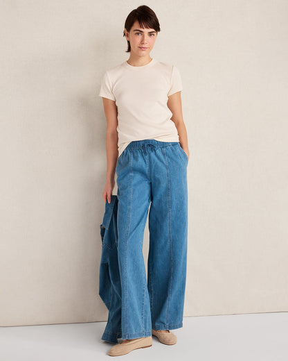 ORGANIC COTTON DENIM BARREL LEG PANTS
