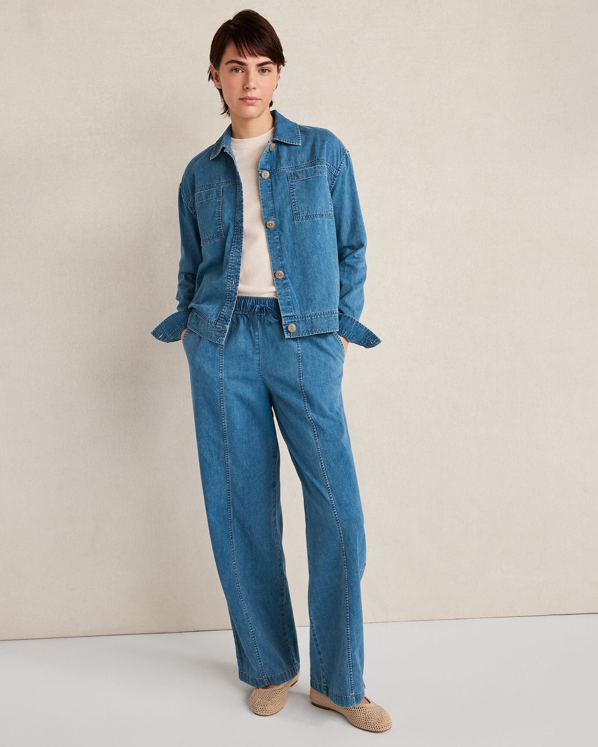 ORGANIC COTTON DENIM BARREL LEG PANTS