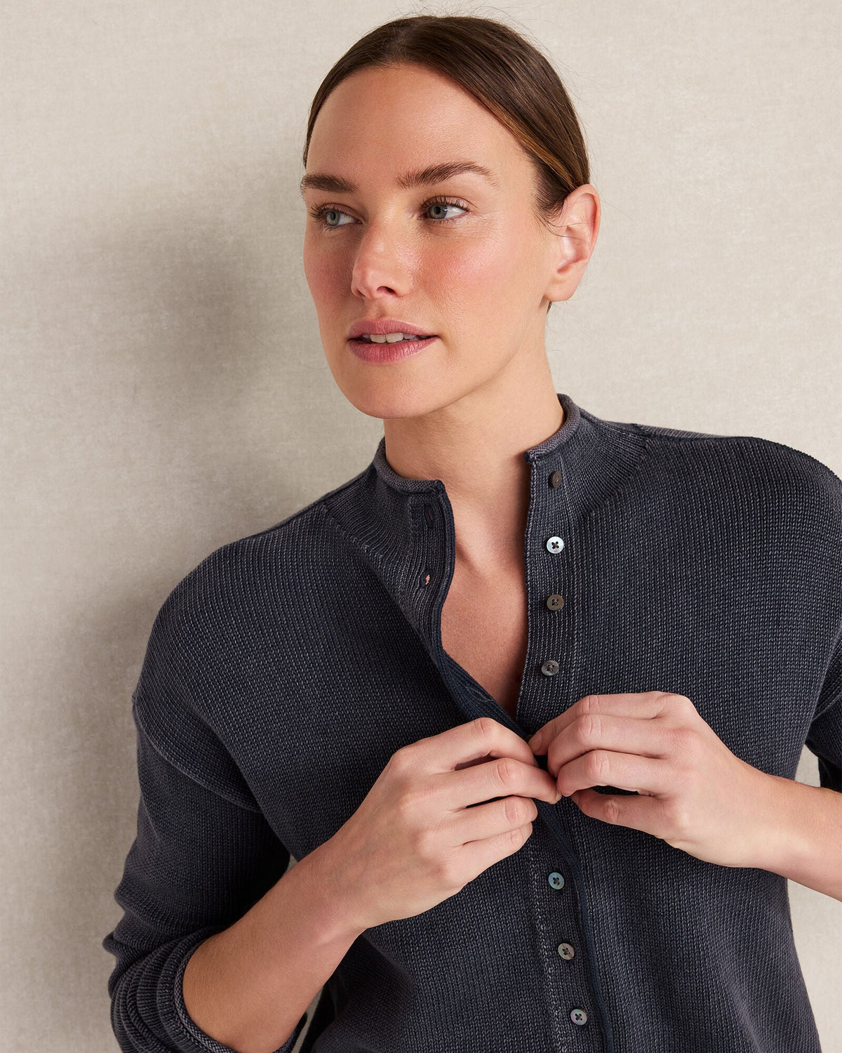 ORGANIC COTTON ROLL NECK CARDIGAN