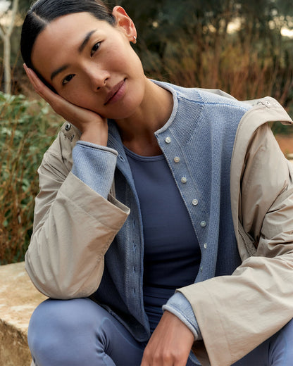 ORGANIC COTTON ROLL NECK CARDIGAN