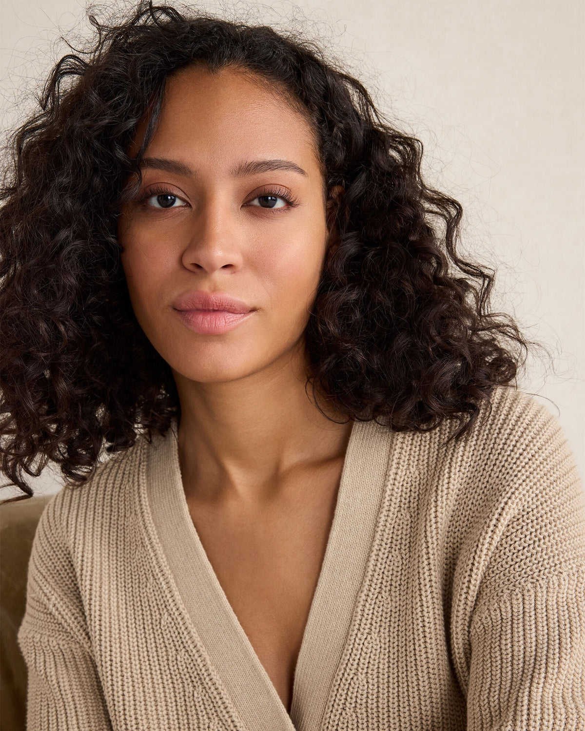 ORGANIC COTTON SHAKER STITCH HEATHERED CARDIGAN