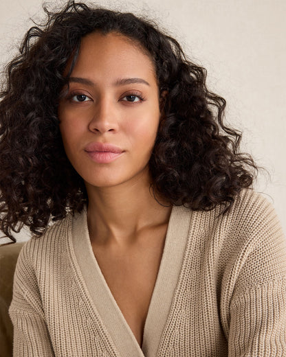 ORGANIC COTTON SHAKER STITCH HEATHERED CARDIGAN