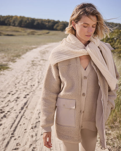 ORGANIC COTTON SHAKER STITCH HEATHERED CARDIGAN