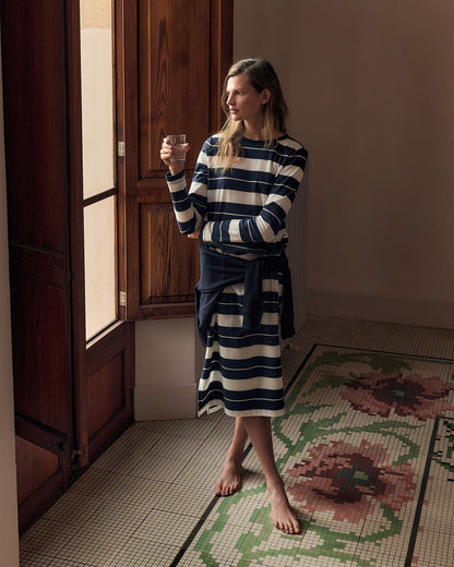 ORGANIC COTTON INTERLOCK STRIPE MIDI DRESS