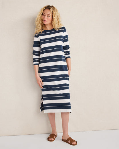 ORGANIC COTTON INTERLOCK STRIPE MIDI DRESS