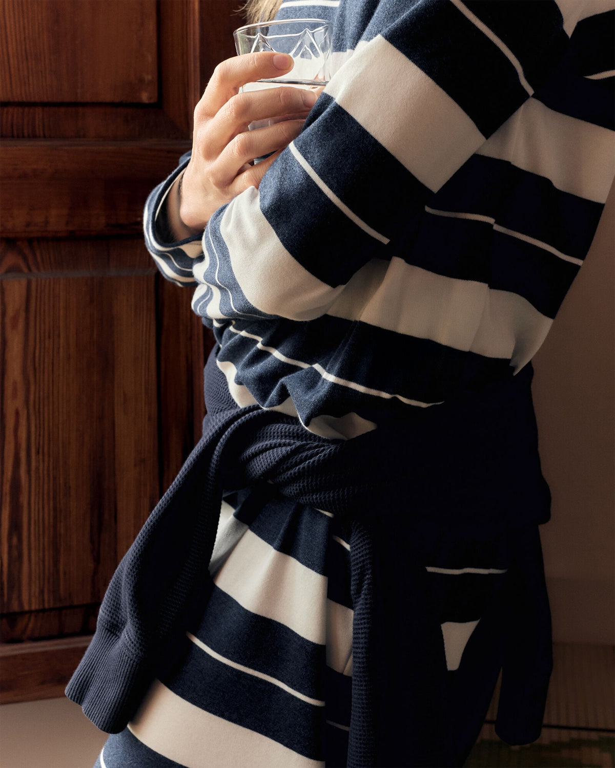ORGANIC COTTON INTERLOCK STRIPE MIDI DRESS