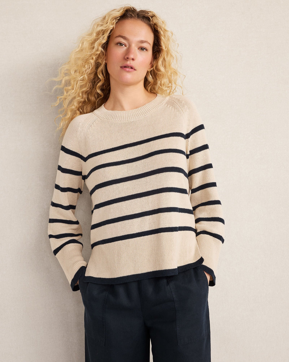 ORGANIC COTTON LINEN STRIPE CREWNECK