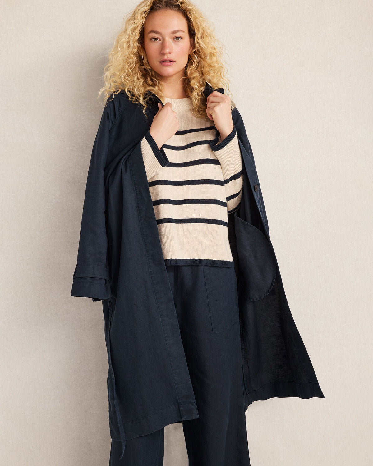 ORGANIC COTTON LINEN STRIPE CREWNECK