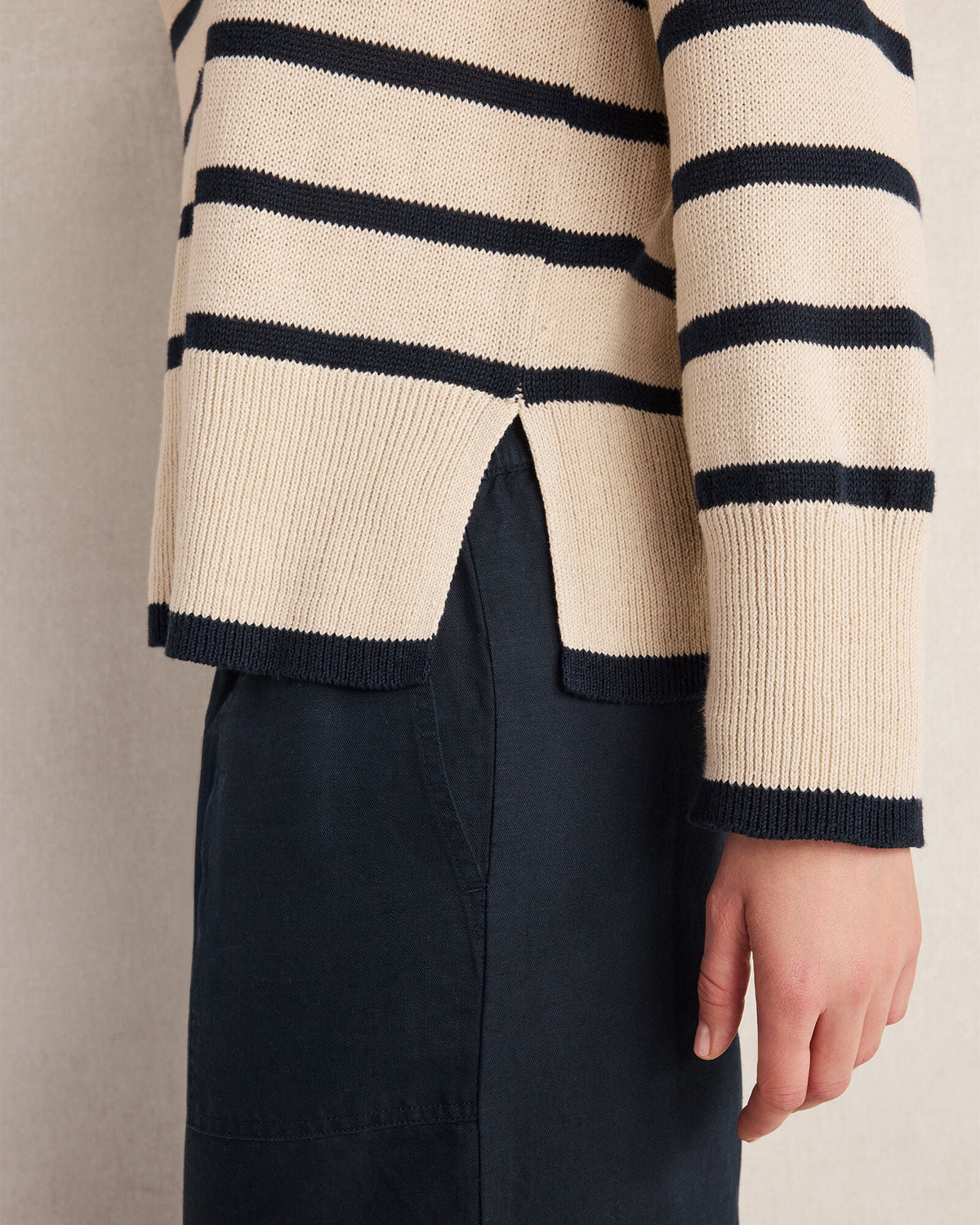 ORGANIC COTTON LINEN STRIPE CREWNECK