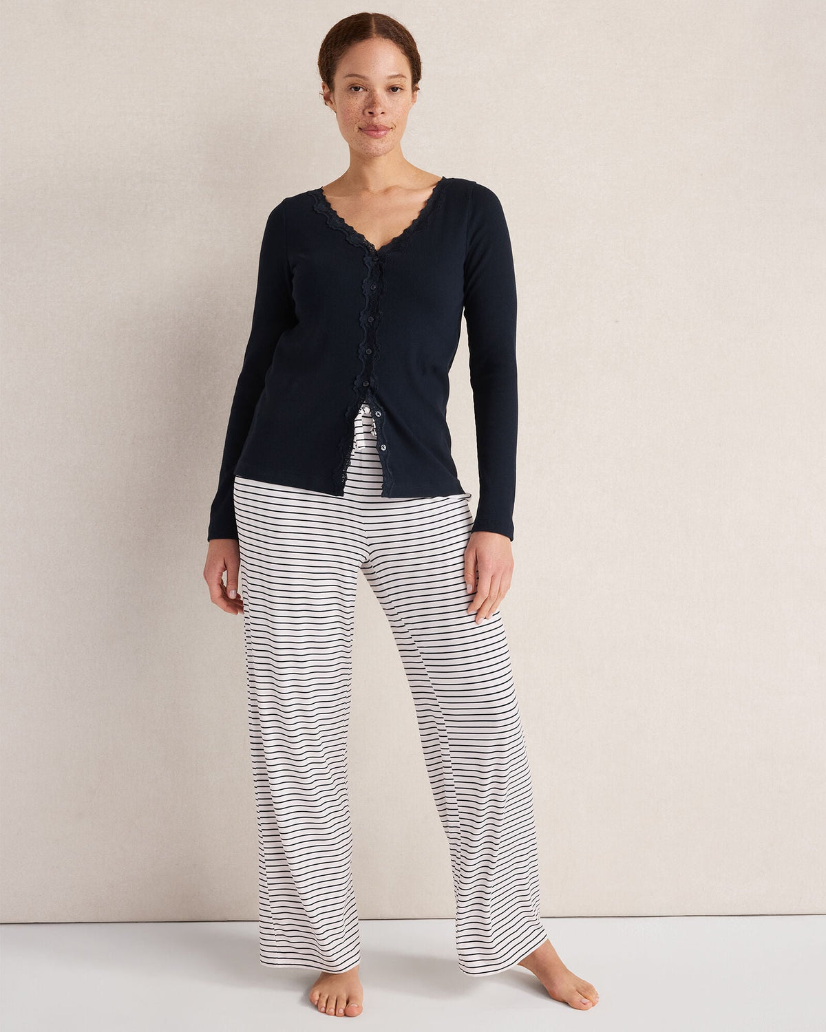 ORGANIC COTTON RIB KNIT LACE CARDIGAN
