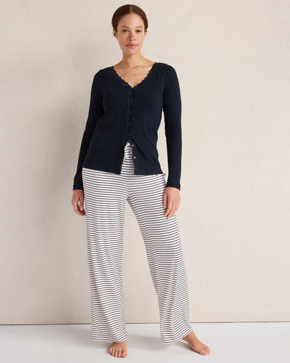 ORGANIC COTTON RIB KNIT LACE CARDIGAN