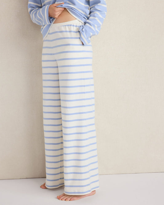 BRUSHED COTTON INTERLOCK STRIPE PANTS