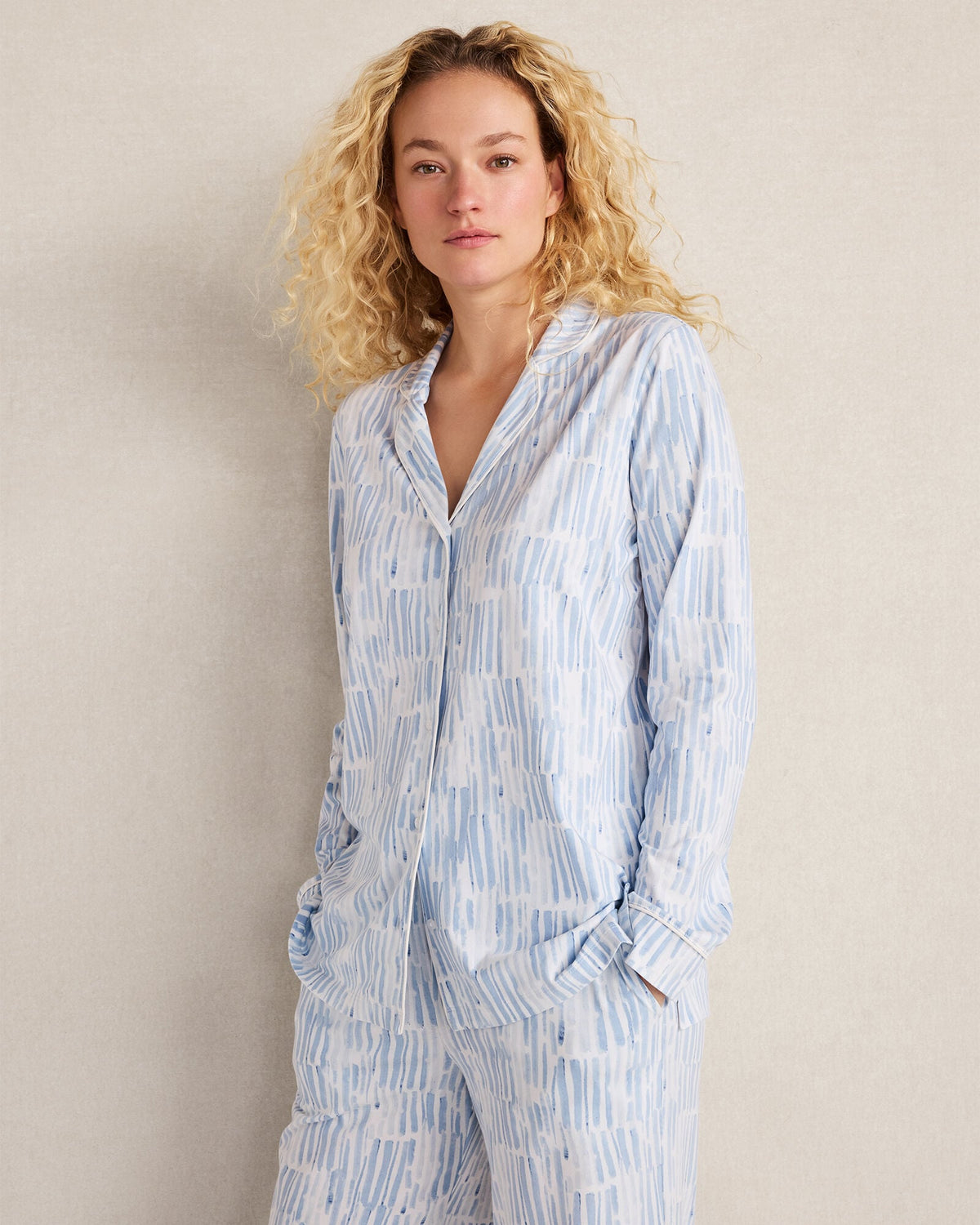 ORGANIC COTTON JERSEY WATERCOLOR WAVE PAJAMA TOP