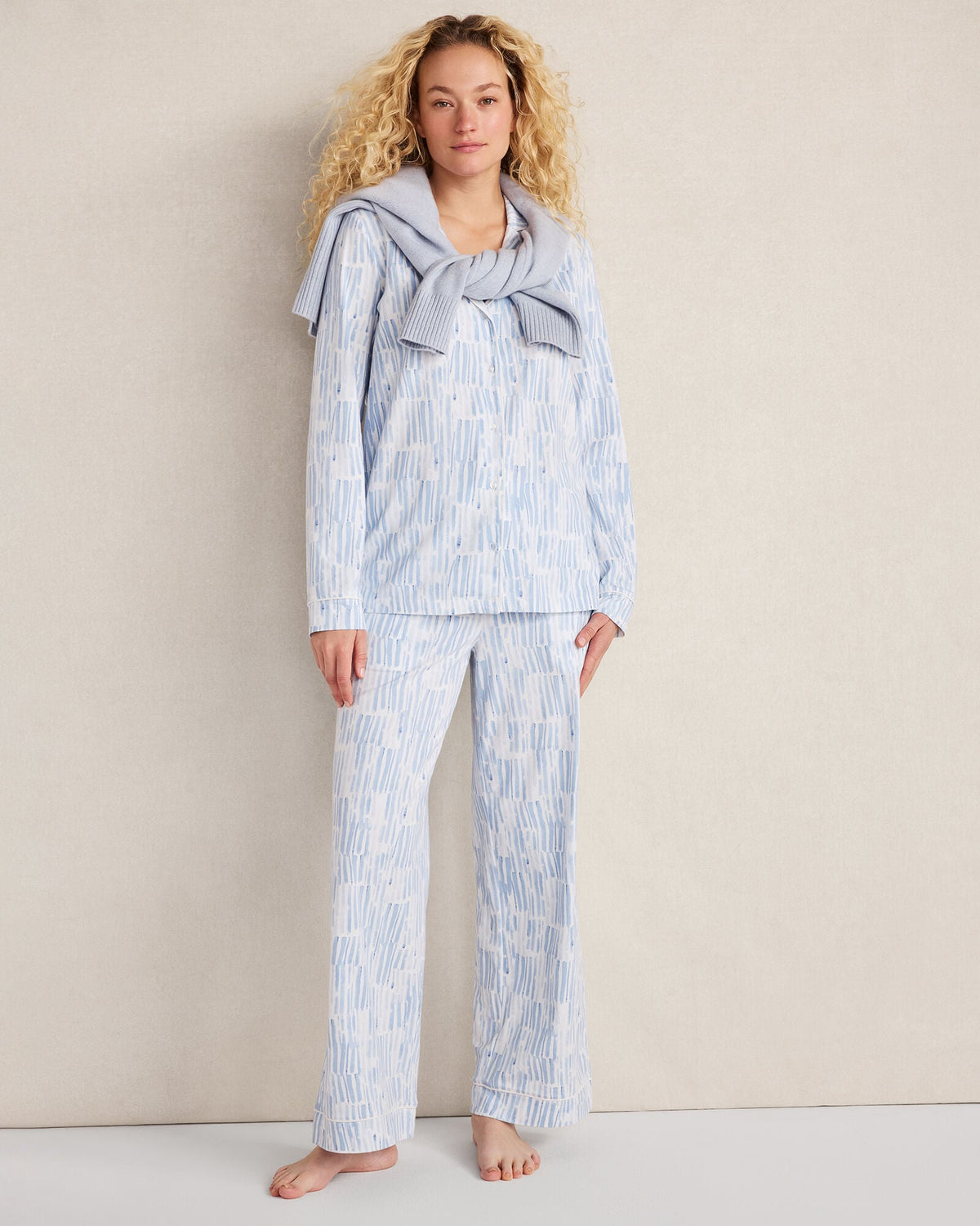 ORGANIC COTTON JERSEY WATERCOLOR WAVE PAJAMA TOP